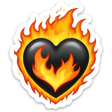 Black heart on fire sticker