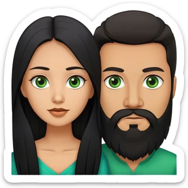 Couple Indonesian with long black hair, brown eyes and Latvian with black beard, green eyes  sticker