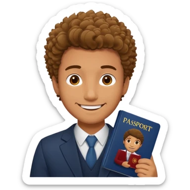 man with coily chairs passport size sticker