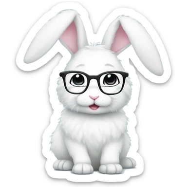 adorable super fluffy white bunny with glasses sticker