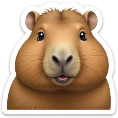 Cinematic Cute Capybara Portrait Emoji, Head tilted playfully and inquisitively, with a delightfully fluffy, rounded form and a characteristically large, flat capybara head featuring a short snout and small ears, accentuated by soft, inviting fur and round, sparkling eyes full of charm, Simplified yet irresistibly adorable features, highly detailed, glowing with a warm, friendly glow, high shine, affectionate and lively, stylized with a touch of whimsical cuteness, soft glowing outline, capturing the essence of a mischievous yet loving capybara that feels like it could tumble out of the screen into your arms! sticker