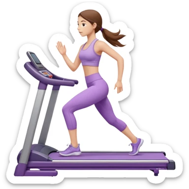 girl with long brown hair on treadmill wearing light purple yoga set sticker