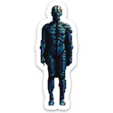 Human body silhouette with digital 3D scanning grid lines covering it, futuristic body scan sticker