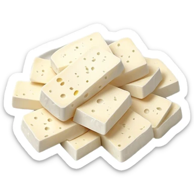 Feta Cheese Cinematic Realistic Feta Cheese Dish Emoji, depicted as slices of tangy, creamy feta cheese served on a plate, rendered with crisp textures and soft, natural lighting. sticker
