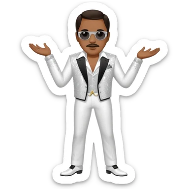 Charlie Wilson with dark brown hair, white sequin outfit sticker
