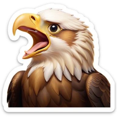 Cinematic Cute Yawning Golden Eagle Portrait Emoji, Head tilted slightly with a dramatic, wide-open yawn, showcasing a robust, majestic form with softly drooping feathers and sleepy, half-closed eyes, Simplified yet irresistibly adorable features, highly detailed, glowing with a soft, cozy amber glow, high shine, relaxed yet expressive, stylized with a dash of whimsical aerial charm, soft glowing outline, capturing the essence of a drowsy yet affectionate golden eagle that appears ready to stretch out for a nap! sticker