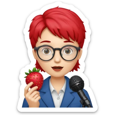 strawberry front the mic with glasses  sticker