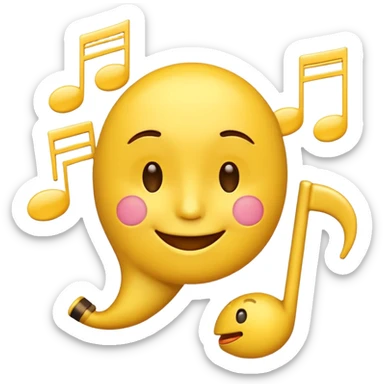 yellow emoji whistling with music notes coming out its mouth and side-eyeing sticker