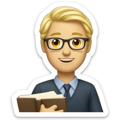 a teacher with blond hair and a book in his hand sticker