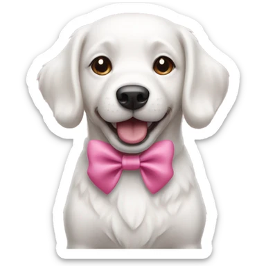 White happy dog with pink bow sticker