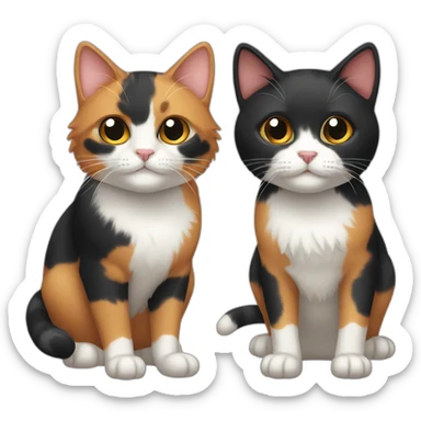 calico cat and black male cat sticker