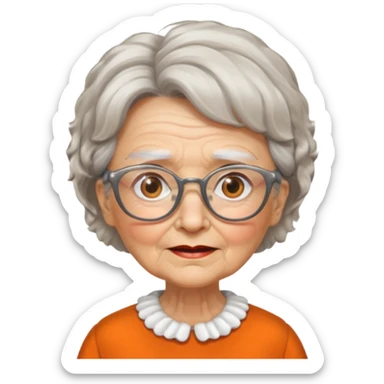 OLD LADY IN KITCHEN OUTFIT ORANGE DRESS, GLASSES. WHITE HAIR , AOROM BUSHY HAIR sticker