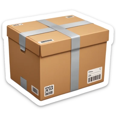  cardboard delivery box with a shipping label and tape. Rounded, glossy, smooth, soft shadows, white background.


 sticker