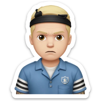 angry blonde tattooed male prisoner with prison BG sticker