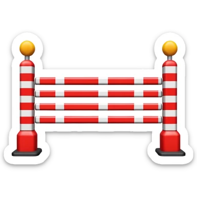 Flat emoji-style icon of a parking barrier gate (boom barrier).
Red and white striped horizontal arm, raised at a slight angle.
Simple geometric shapes, clean vector design.
No text, no background, transparent or plain background.
Bright colors, high contrast.
Centered object, minimal details. sticker