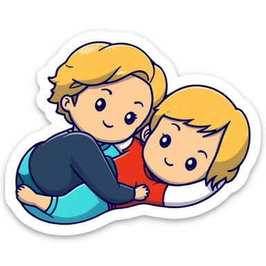 Short haired brunette woman laying on the lap of a long blonde haired woman sticker