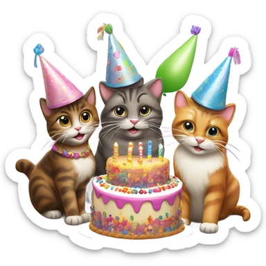 six cats birthday party sticker