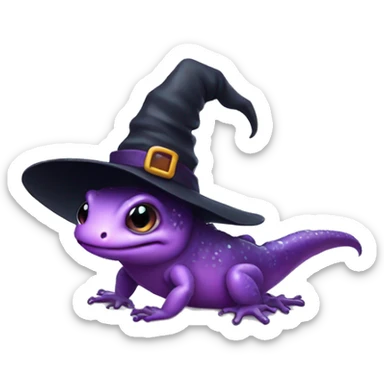 cute little salamander wearing a witch hat sticker