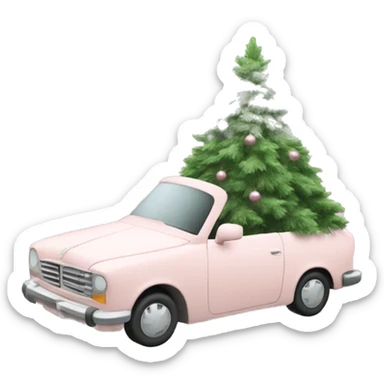 Pale Blush Pink car with a white bound christmas tree strapped to the top sticker