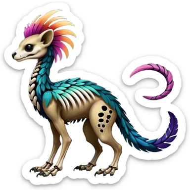 Rare colorful gradients colored realistic dark edgy glossy shiny tropical tribal patterned feathery skeletal badass epic pretty beautiful handsome gorgeous aesthetic colorful vibrant Vernid-Trico-species-Fakemon-creature by LiLaiRa, 4 legs, 1 tail, random markings, (full body) sticker