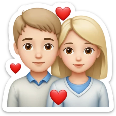 girl and boy in love with hearts between them sticker