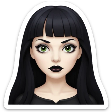 vampira mulher branca com cabelo preto longo com franja acima da sobrancelha e lábios com batom preto sticker