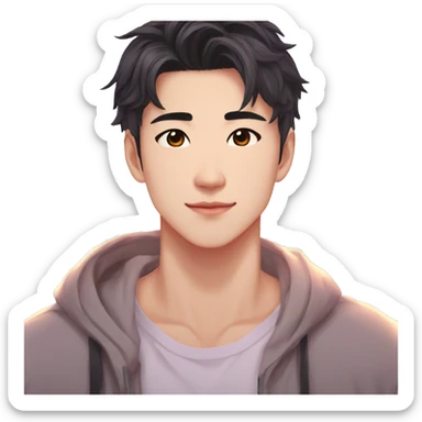Gorgeous bright sparkly romantic Asian anime guy with blushing face aesthetic trending style outside sticker