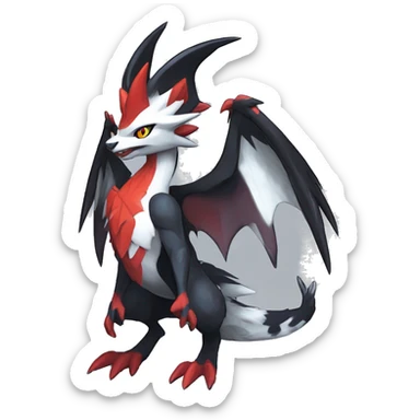Black Cool Edgy Anthro Noivern-Nargacuga-Silvally-Sergal-Fakémon  with White and Red Edgy markings sticker