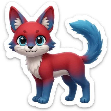 Exotic-colored red-bluish-Gradiented Big-eared big-eyed cute realistic animalistic feral digitigrade 4-legged anime-styled Meloetta-Furret-Sergal-Serval-hybrid-fusion-creature-animal, full body sticker