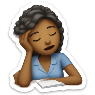 Tired woman teacher sleeping at her desk in elementary classroom sticker