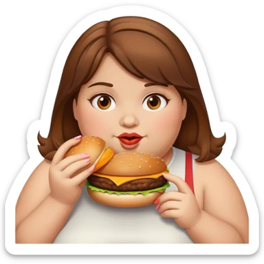 fat girl with burger brown hair sticker
