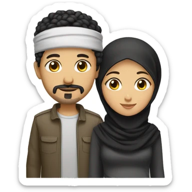 brown muslim couple. the boy has black short curly hair, goatee and moustache, black eyes. The girl has hijab  sticker