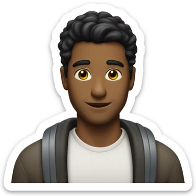 handsome black-haired man with his hair combed back leaning against the school bus
 sticker