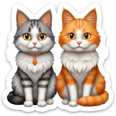 a very fluffy grey and white cat sitting next to another cat sticker