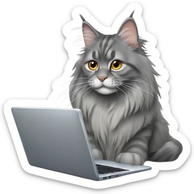 Gray Maine coon with laptops  sticker