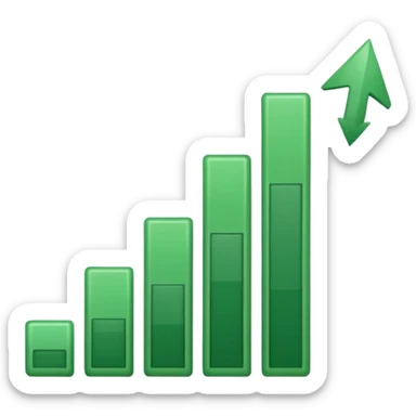 green bar chart decreasing with arrow sticker