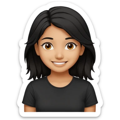 a pretty tan indian bratz girl with messy dark black hair, wearing a black tee. sticker