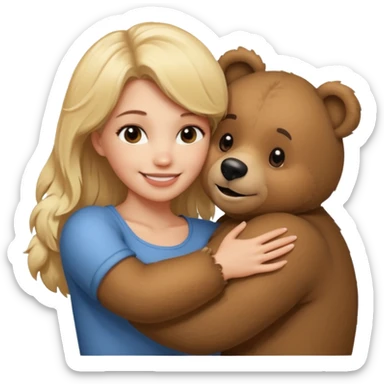 Blond Woman loving a big  bear sticker