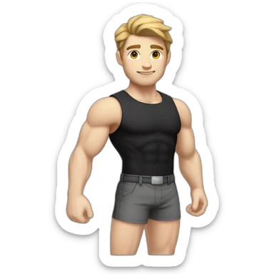 Pale skinned Fit Man With the biceps and brown hair in black shirt and gray shorts sticker