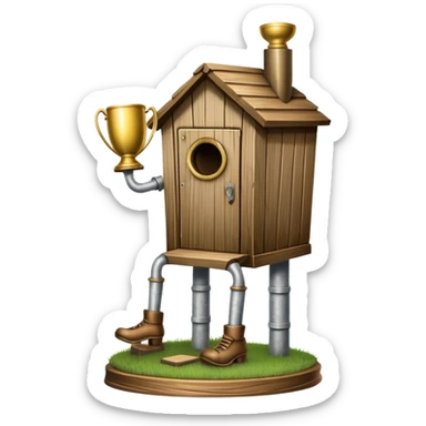 A "I STINK AT FANTASY FOOTBALL" trophy featuring an outhouse-shaped figure with legs on a metallic base - perfect for commemorating league losers.​​​​​​​​​​​​​​​​ sticker