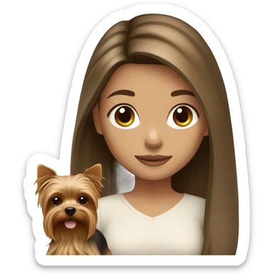 Brunette long hair light tan girl with beige yorkie puppy sticker