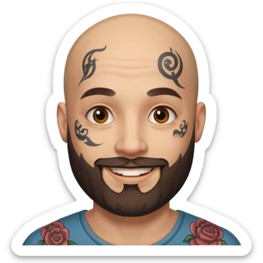 bald bearded man with face tattoo sticker