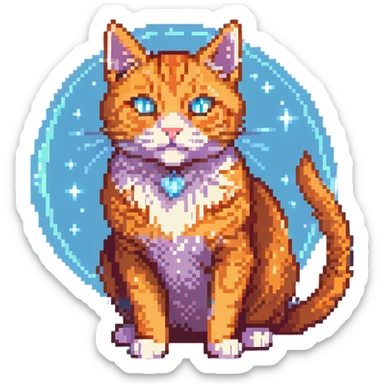 orange cat with magical glowing eyes and magical aura sticker