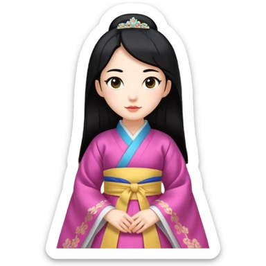 A Korean princess walking around her palace is real, has black hair and a white face sticker