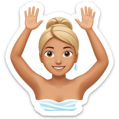 Person enjoying spa jacuzzi with arm raised, other arm on edge sticker
