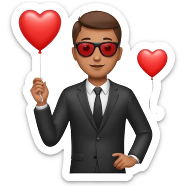 man with sun glasses holding red heart balloon sticker