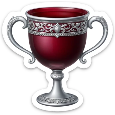 silver cup with wine sticker