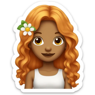 Tan girl with long orange wavy hair holding a flower  sticker