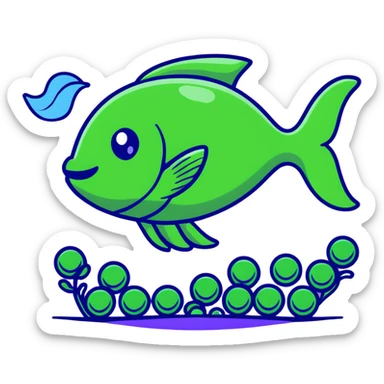 A fish swimming next to green peas sticker