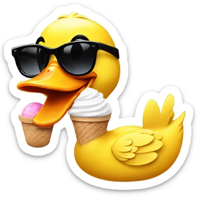 Yellow duck eating ice cream with black sunglasses  sticker